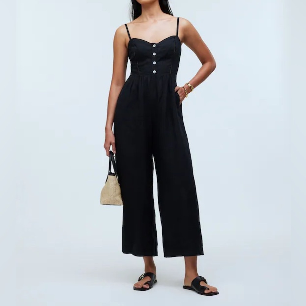 MADEWELL sleeveless wide leg jumpsuit linen black size 00